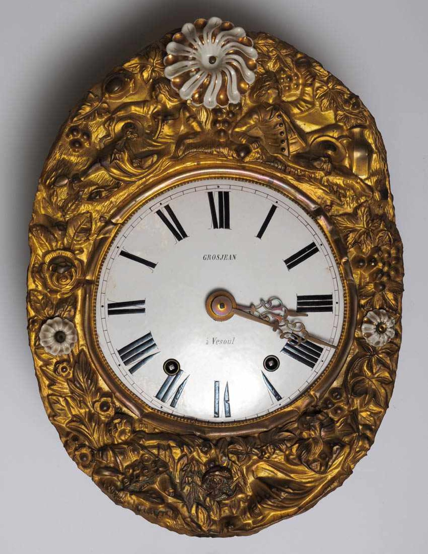 Comtoise-Uhr, 2. Hälfte 19.Jhdt. Metallgespindeltes Werk mit Schlag auf Glocke. Ovale Blende aus - Bild 2 aus 8