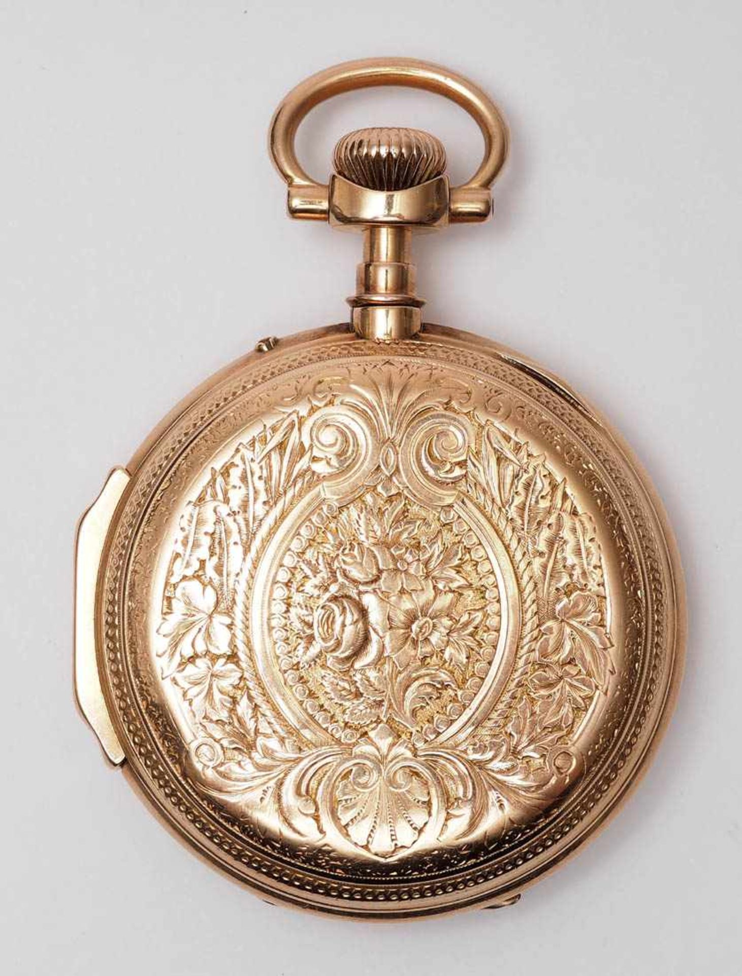 Taschenuhr, Schweiz Fein graviertes Gehäuse aus RG 18kt mit aufgelegtem Monogramm, goldener - Bild 2 aus 5