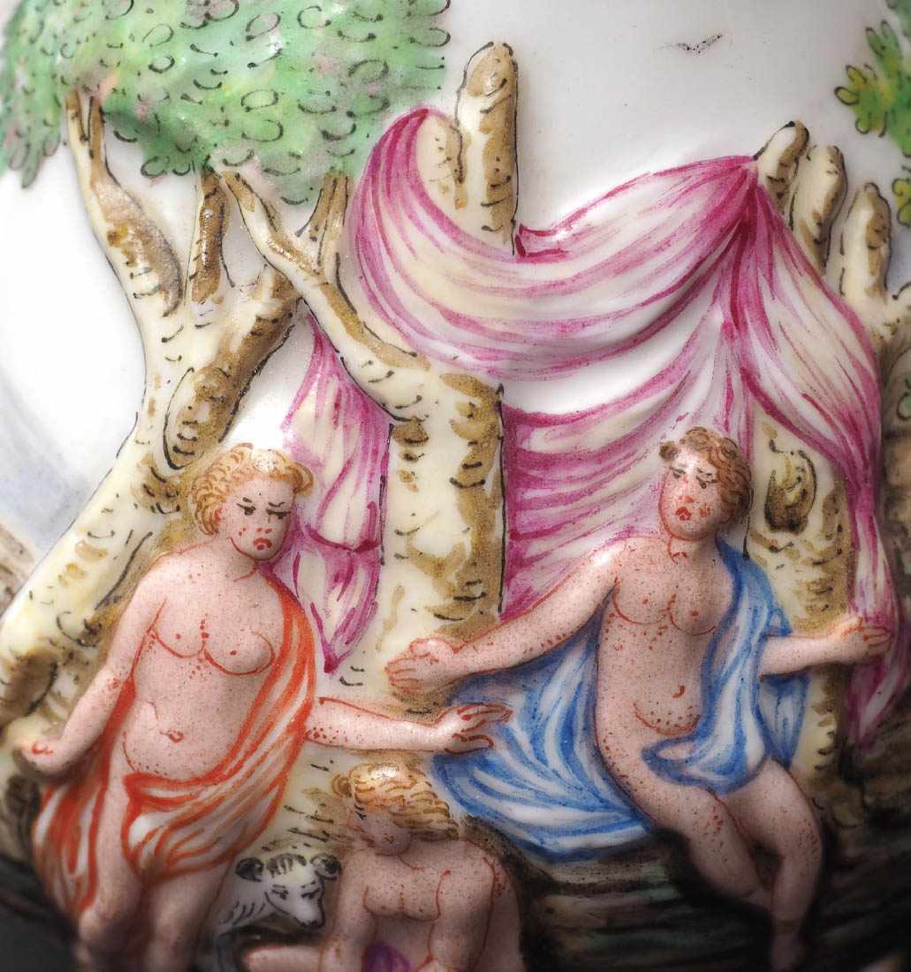 Vase, Bohne & Söhne, Rudolstadt, Mitte 19.Jhdt. Keulenförmiger Korpus. Umlaufender, polychrom - Bild 2 aus 3
