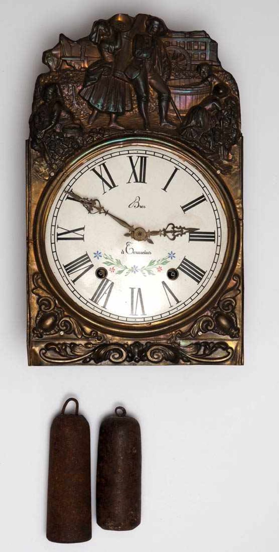 Comtoise-Uhr, 2. Hälfte 19.Jhdt. Metallgespindeltes Achttagewerk mit Halbstundenschlag auf Glocke.
