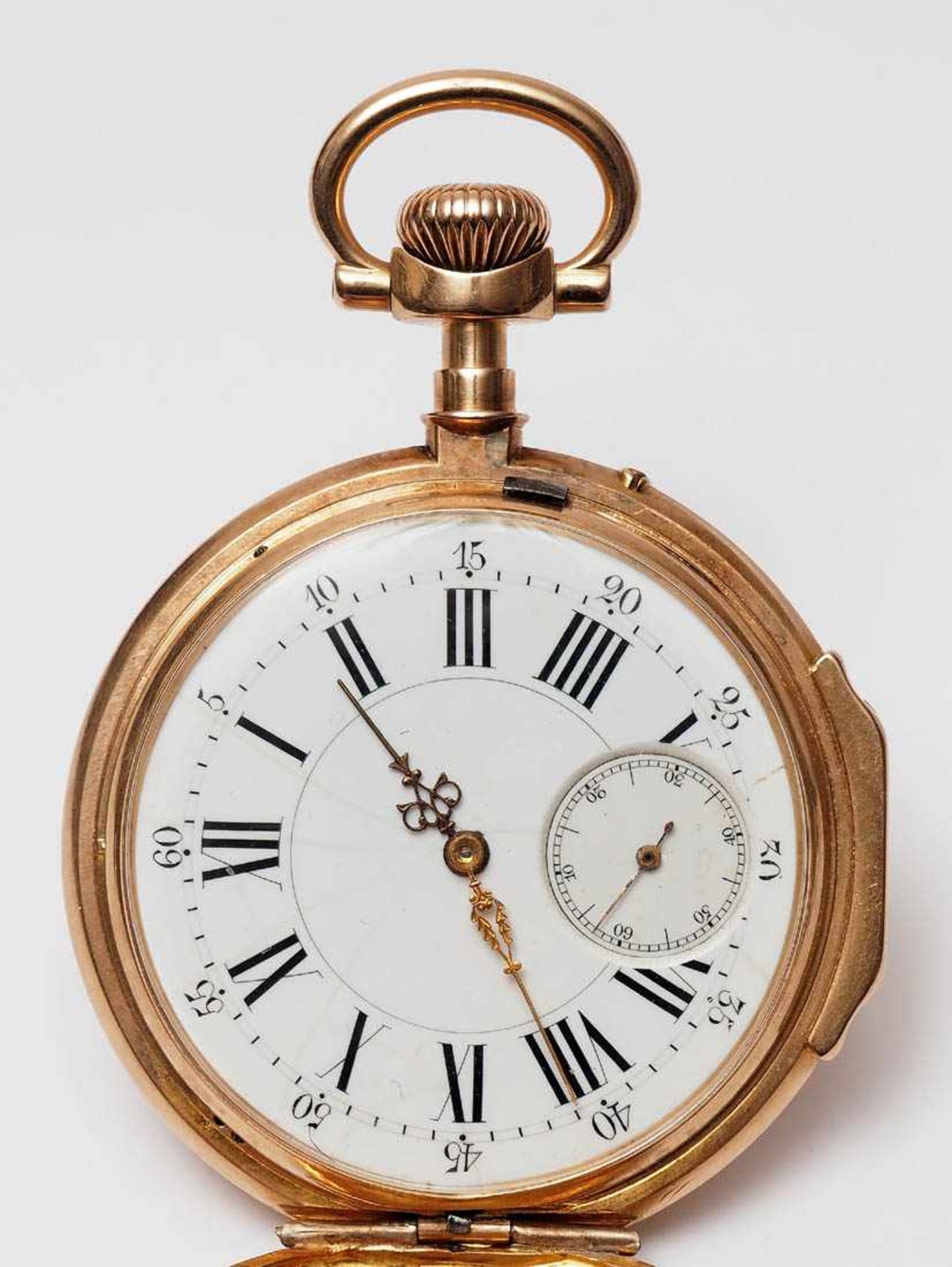 Taschenuhr, Schweiz Fein graviertes Gehäuse aus RG 18kt mit aufgelegtem Monogramm, goldener - Bild 3 aus 5