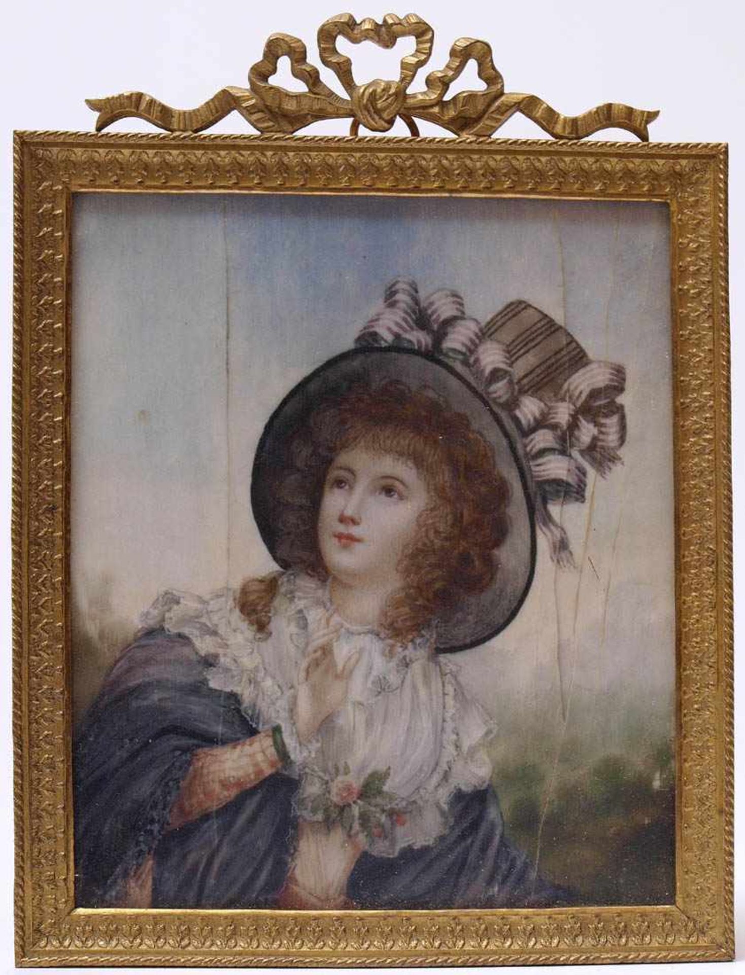 Miniaturportrait, 19.Jhdt. Halbportrait einer jungen Dame in der vornehmen Mode der Zeit Napoleons