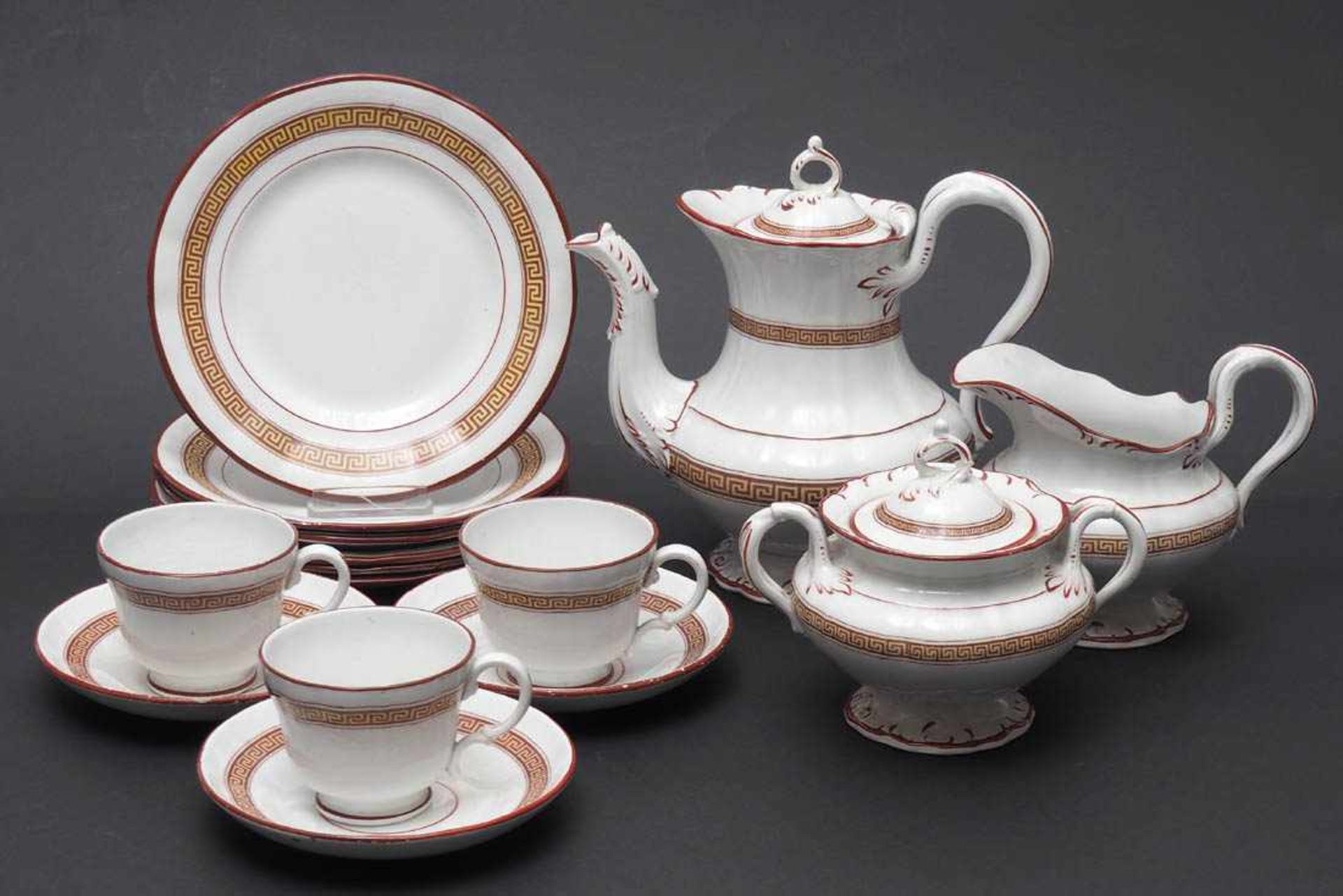 Kaffeeservice, Villeroy & Boch, 2. Hälfte 19.Jhdt. Kaffeekanne, Zuckerdeckeldose, Sahnegießer,