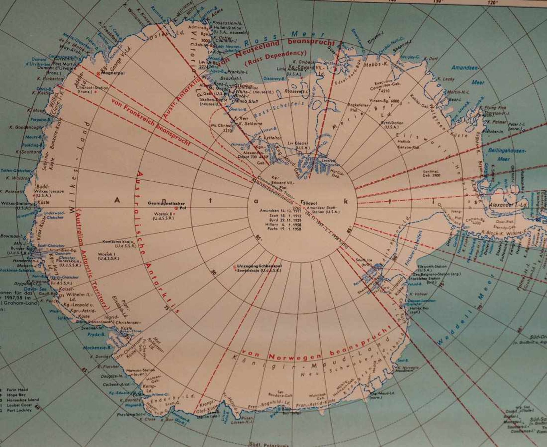 Schulkarte, 60er Jahre Polar-Weltkarte. JRO Verlag, München. Papier auf Leinen mit Holzstäben. - Bild 5 aus 6