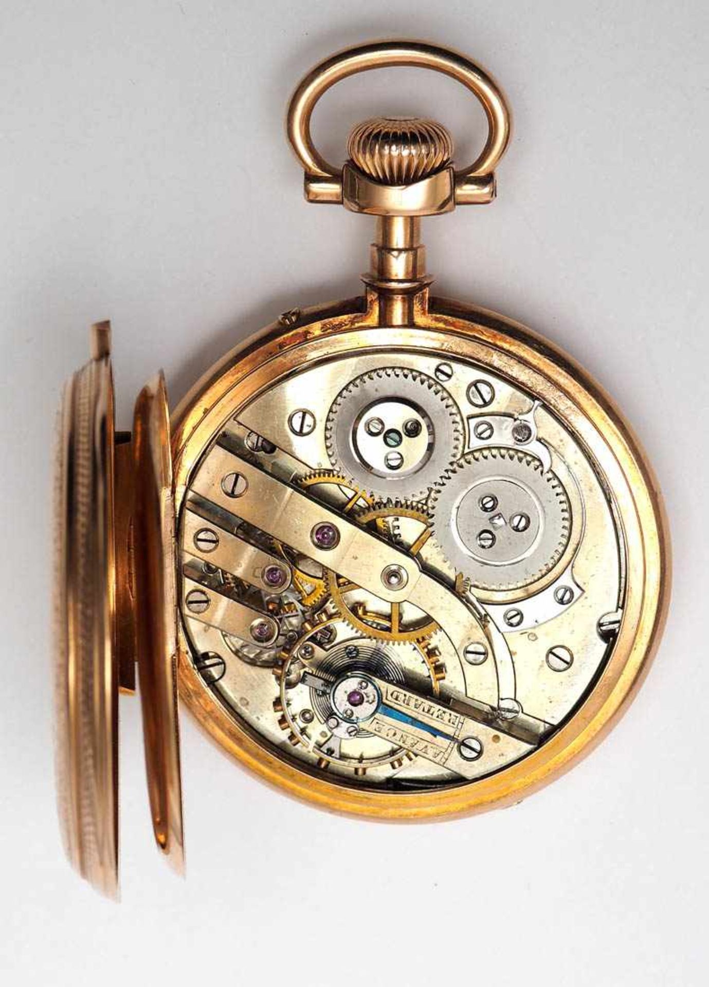 Taschenuhr, Schweiz Fein graviertes Gehäuse aus RG 18kt mit aufgelegtem Monogramm, goldener - Bild 5 aus 5