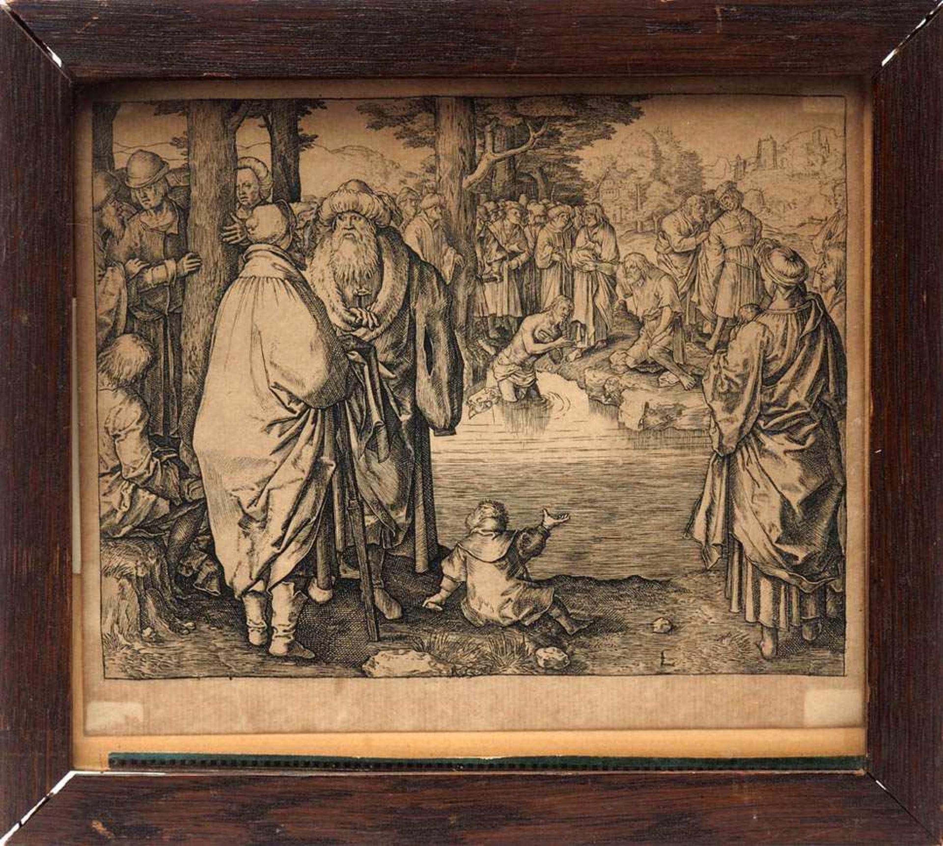 Zwei Kupferstiche, 18.Jhdt. Taufe Christi, rechts unten monogrammiert L. Dazu Beweinung Christi,