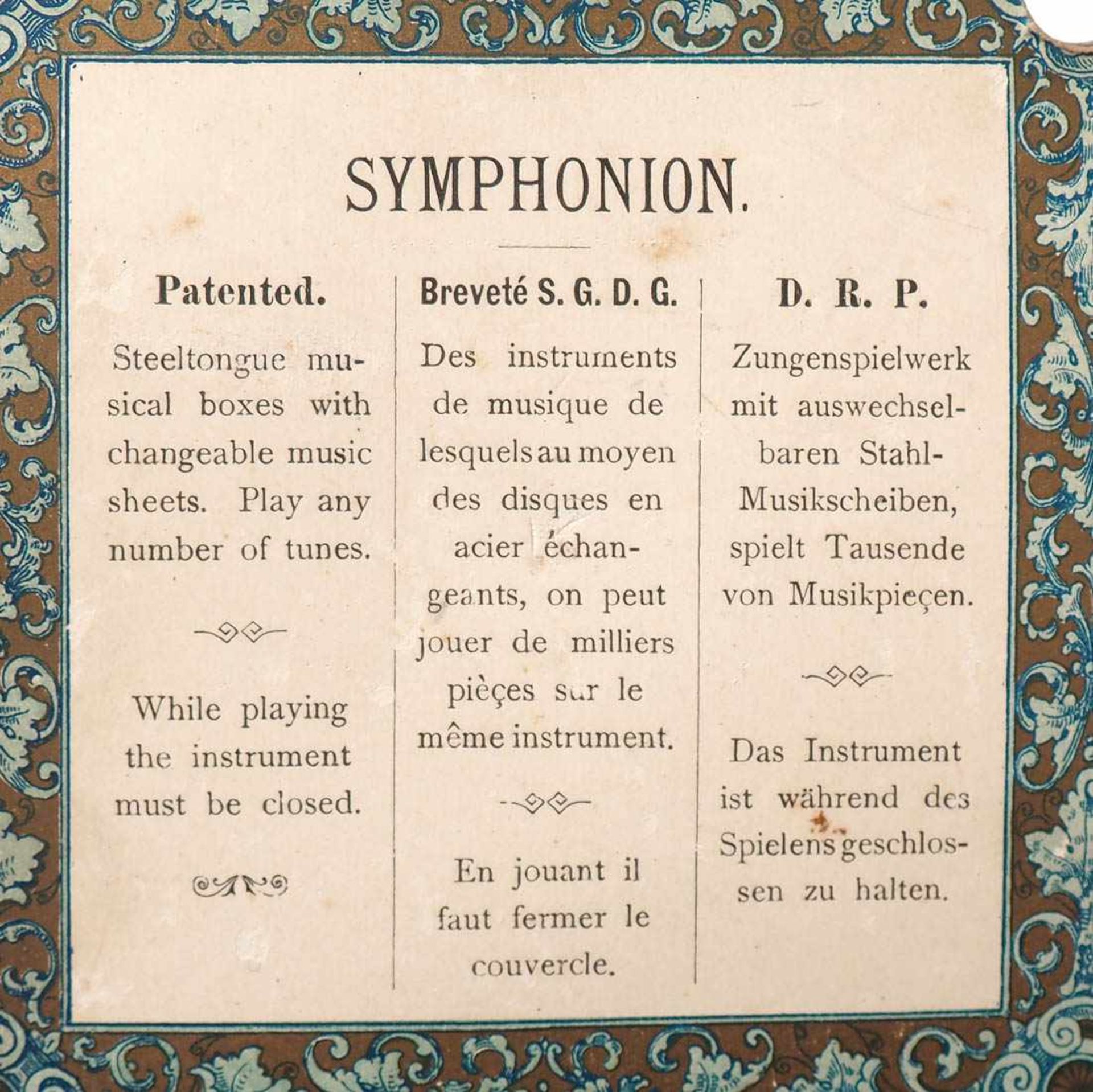 Symphonion, deutsch, um 1884 Dunkelbraun lasiertes Holzkästchen mit schön erhaltener - Bild 3 aus 3