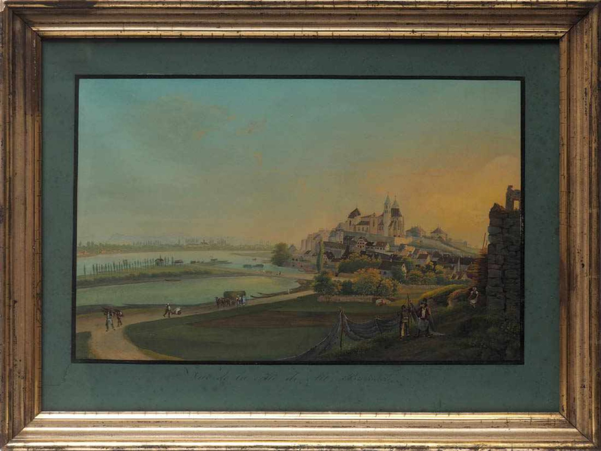 Bleuler, Johann Ludwig, 1792 - 1850 Blick auf das biedermeierliche Breisach vom Eckartsberg aus,