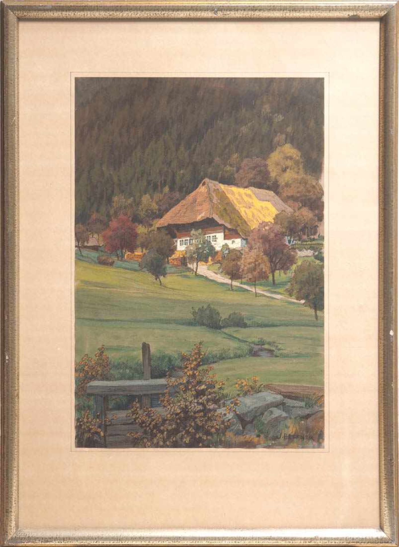 Heffner, Joseph Julius, 1877 - 1951 Herbstliche Partie im Gutacher Tal. Am Waldrand ein einsam