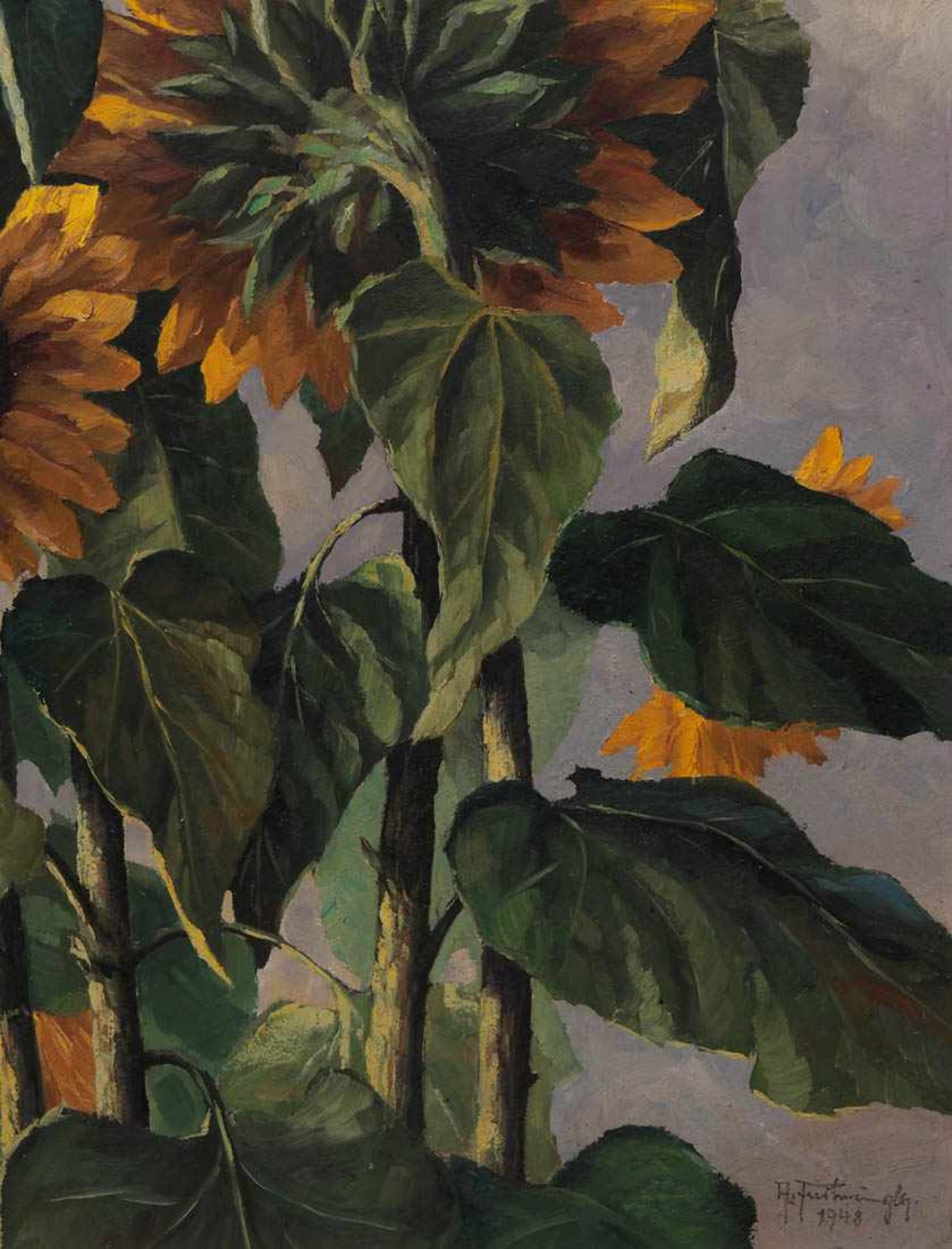 Furtwängler, Albert, 1902 - 1984 Gruppe von Sonnenblumen vor bewölktem Himmel. Öl/Platte, rechts - Bild 4 aus 6