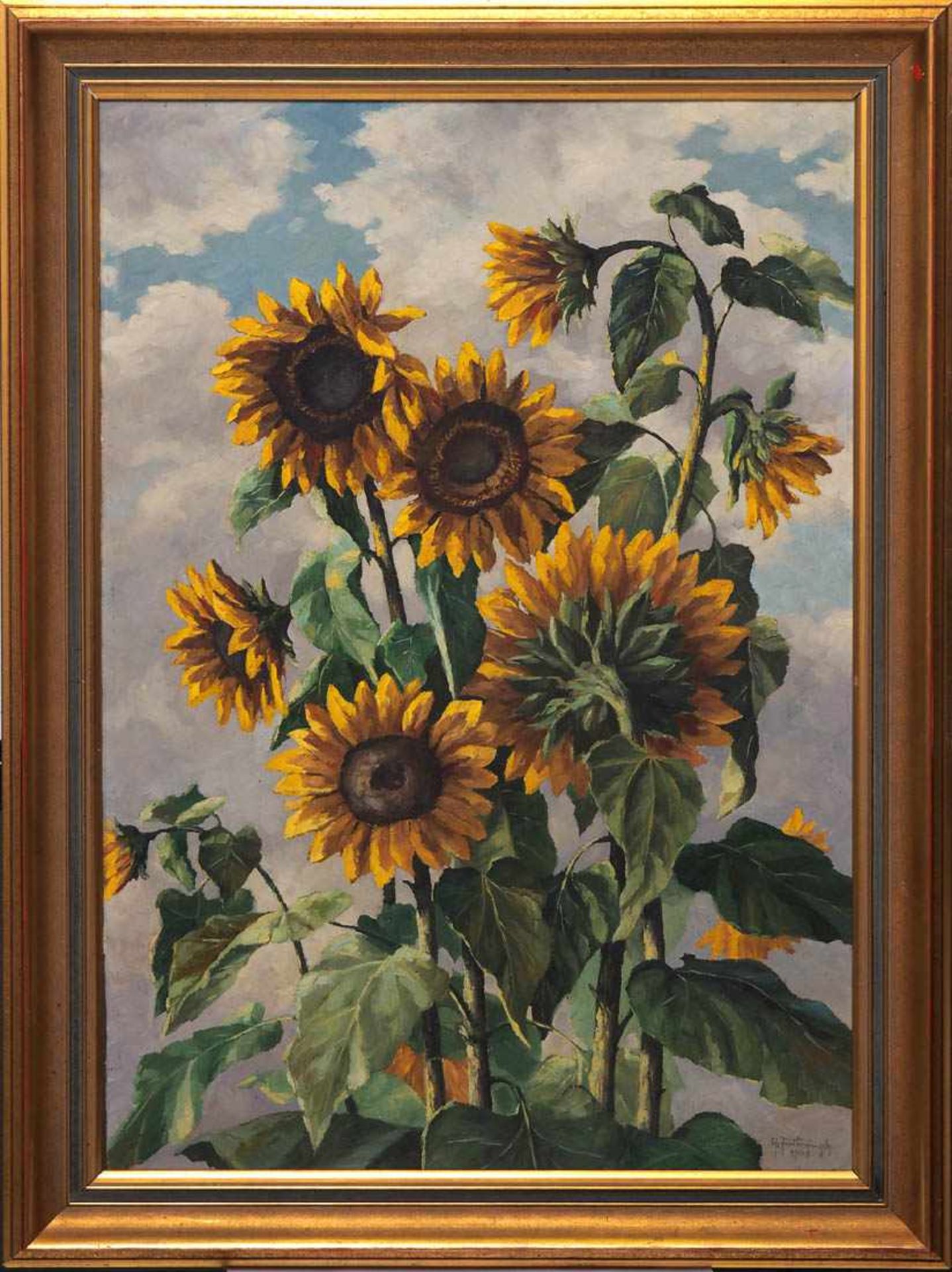 Furtwängler, Albert, 1902 - 1984 Gruppe von Sonnenblumen vor bewölktem Himmel. Öl/Platte, rechts