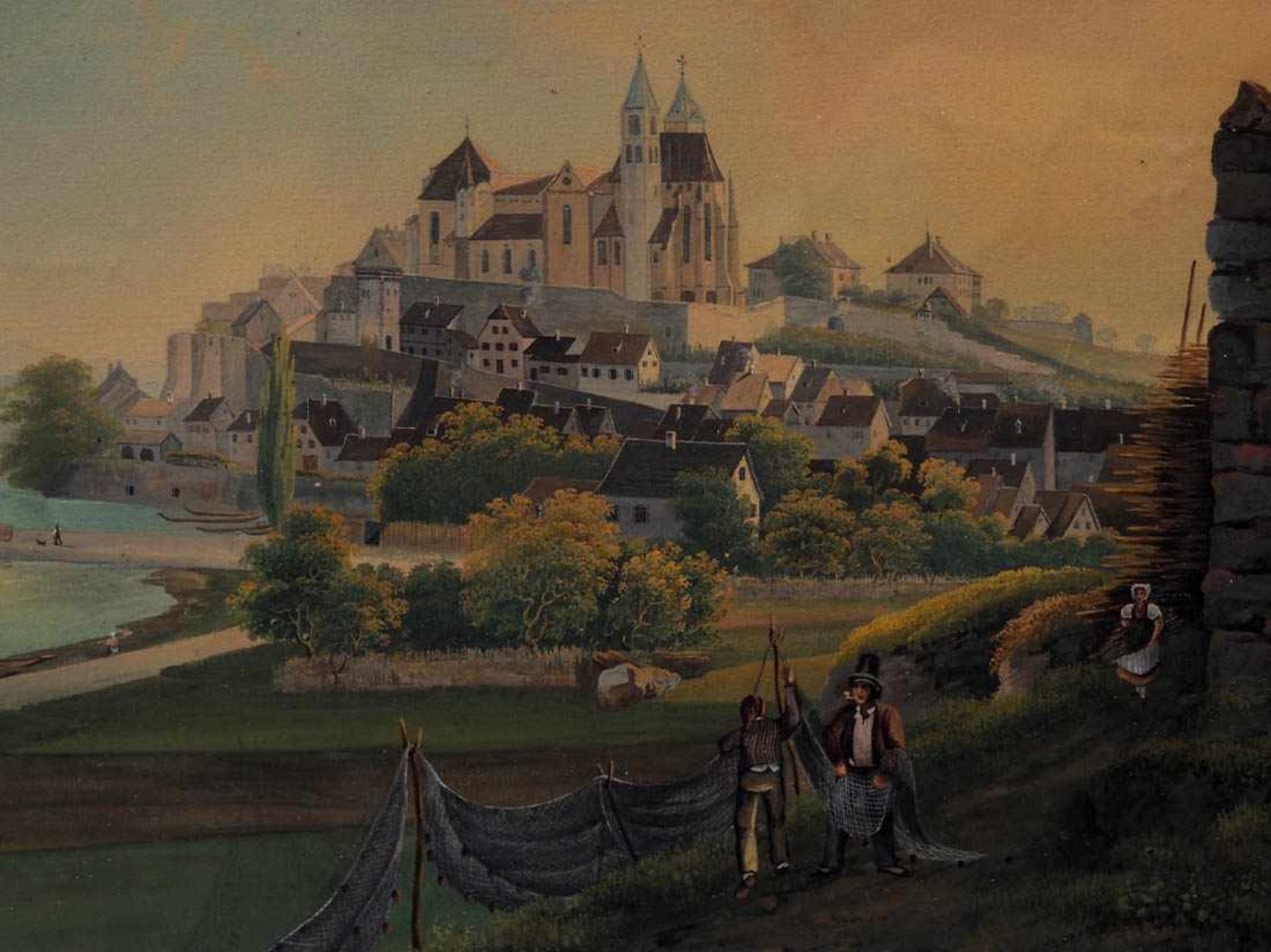 Bleuler, Johann Ludwig, 1792 - 1850 Blick auf das biedermeierliche Breisach vom Eckartsberg aus, - Bild 6 aus 10