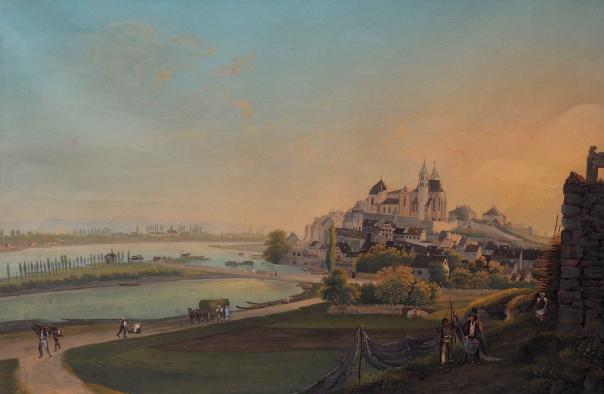 Bleuler, Johann Ludwig, 1792 - 1850 Blick auf das biedermeierliche Breisach vom Eckartsberg aus, - Bild 2 aus 10
