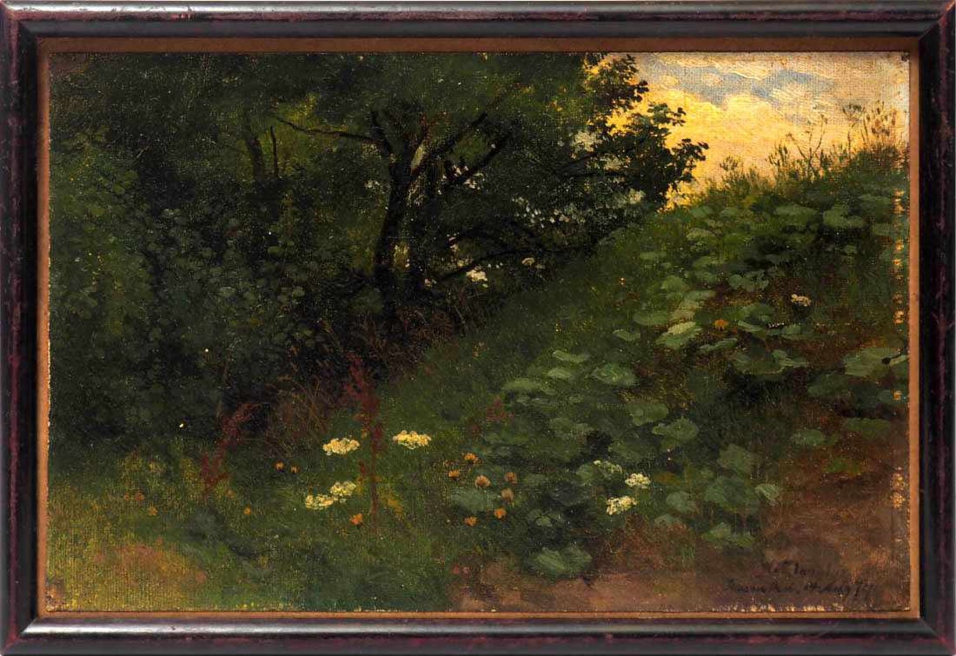 Claudius, Wilhelm, 1854 - 1942 Sommerliche Waldlandschaft mit blühender Wiese. Öl/Lwd., auf Karton