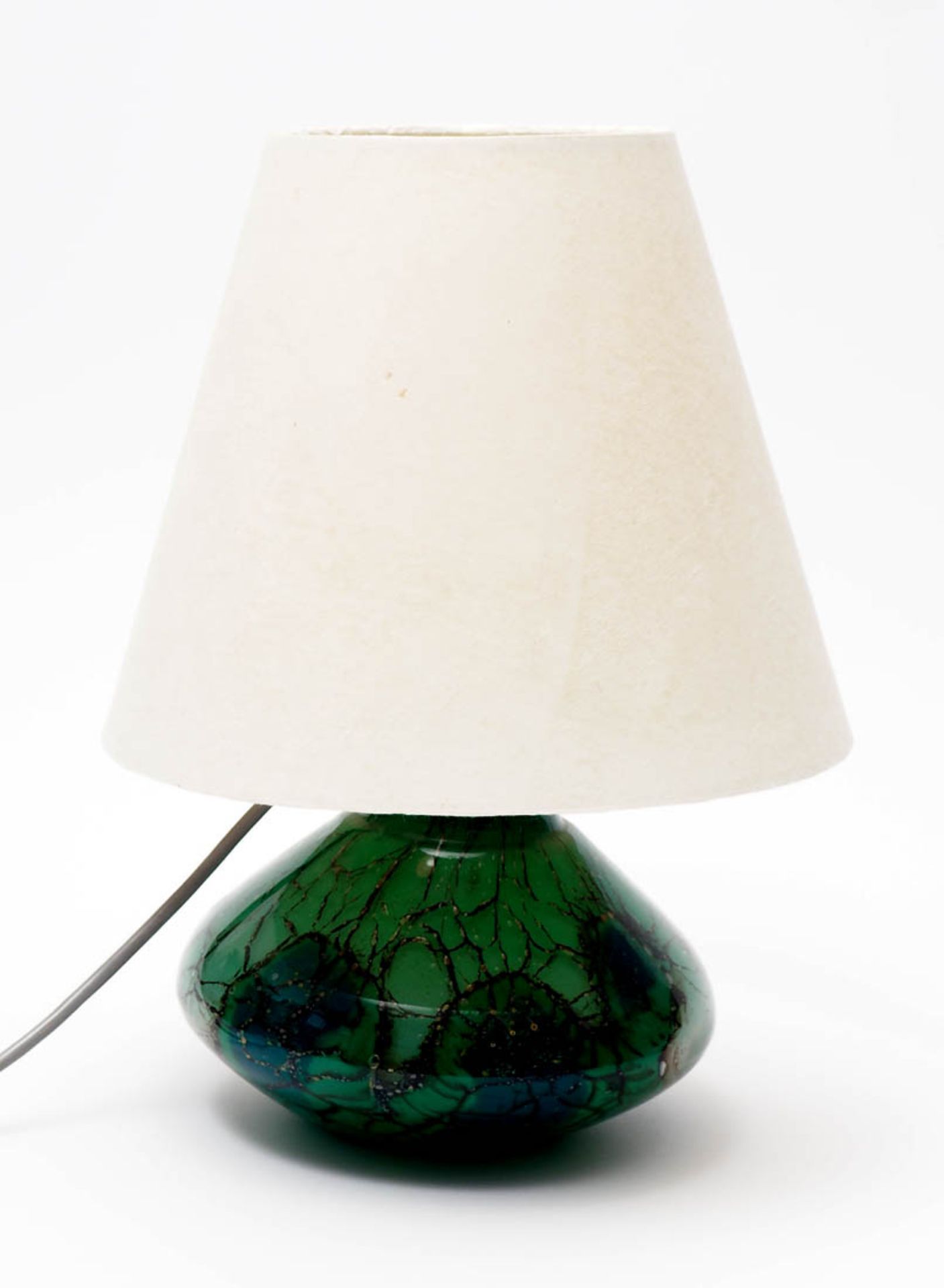 Tischlampe, WMF, Ikora, 20er Jahre Linsenförmiger Glaskorpus mit Innenbeleuchtung, vernickelte