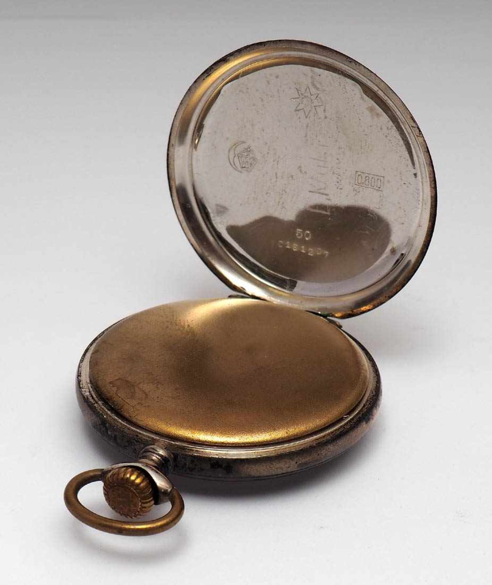 Herrentaschenuhr, Junghans, 20er Jahre Fein graviertes Gehäuse aus Silber 800, vergoldeter - Bild 2 aus 4