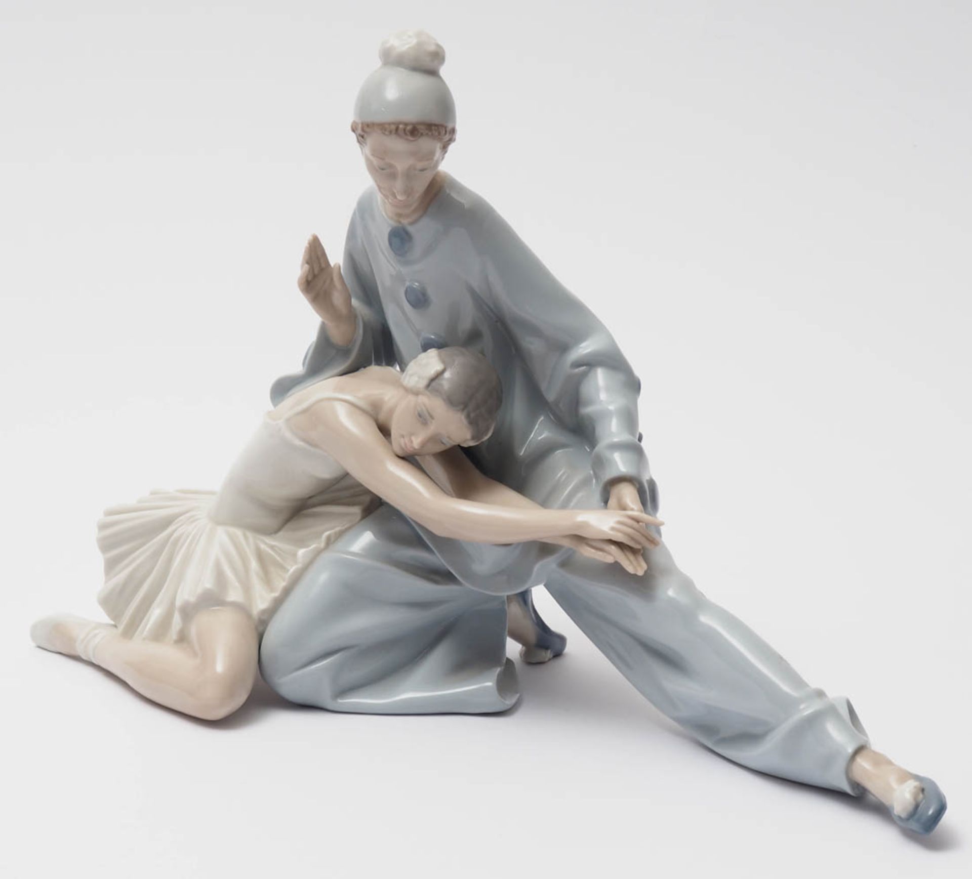 Figurengruppe, Lladro Pierrot und Ballerina in bewegter Haltung. Feine Ausformung und Bemalung. - Bild 2 aus 5