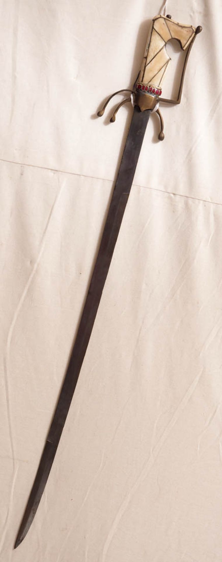 Säbel, orientalisch Griff und Scheide mit Beinbesatz, Parierstange aus Bronze, geschmiedete - Bild 2 aus 4