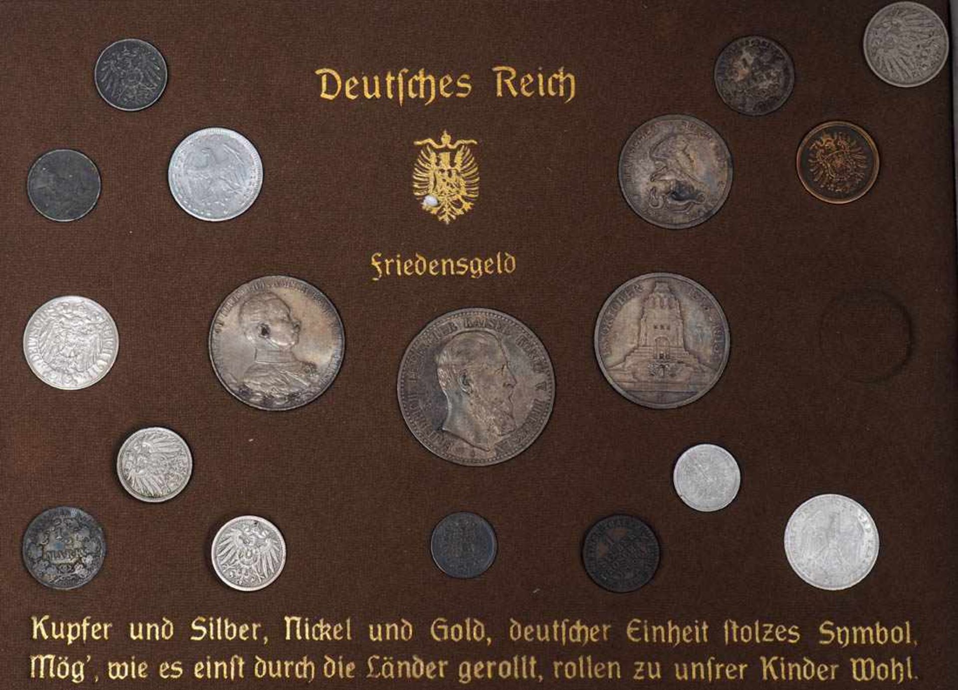 Kassette, Deutsches Reich Friedensgeld 18 Münzen in originaler Kassette. - Bild 2 aus 2