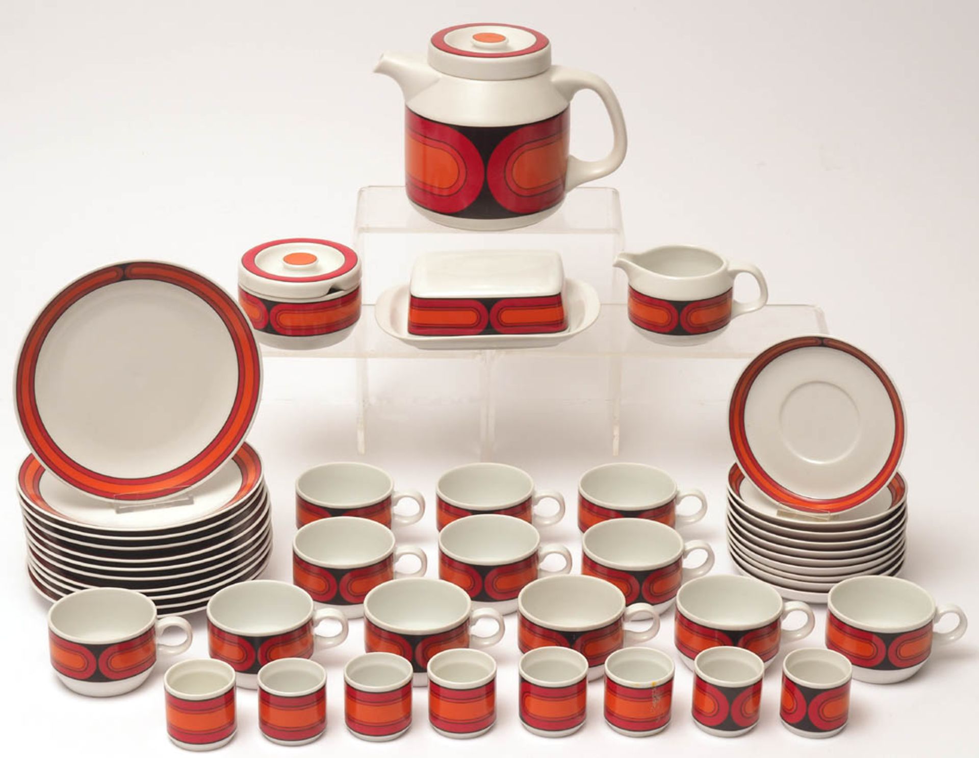 Kaffee- und Speiseservice, 70er Jahre Kaffeekanne, Zuckerdeckeldose, Milchkännchen, zwölf - Bild 3 aus 3