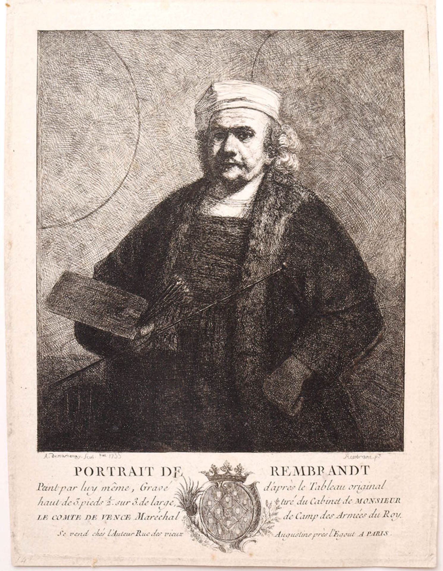 de Marcenay de Ghuy, Antoine, 1724 - 1811 Radierung nach einem Selbstportrait von Rembrandt aus