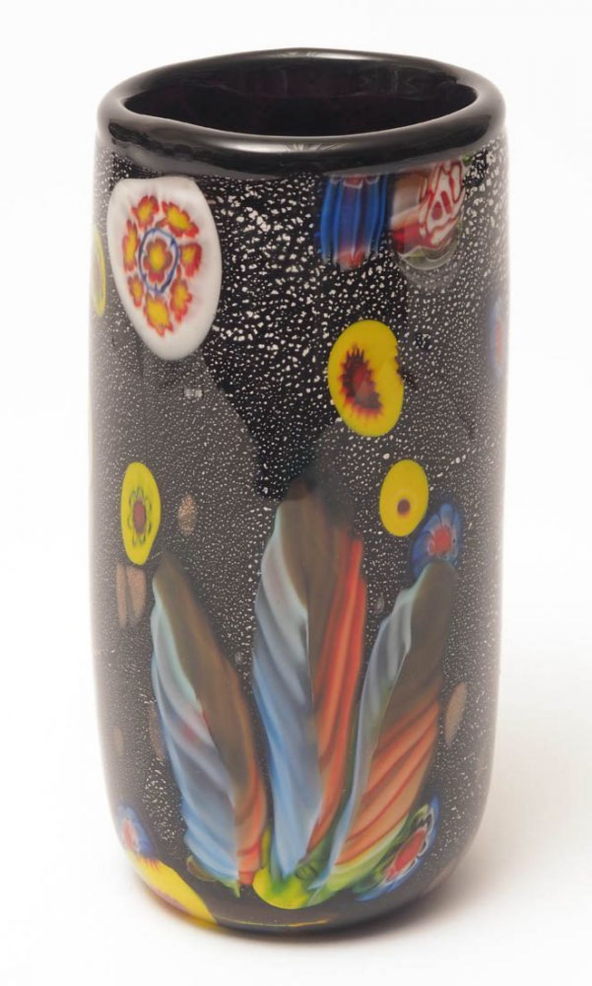 Stangenvase, Murano, verm. Toso Farbloses Glas mit schwarzem Innenüberfang, geplatzter Silberfolie - Bild 2 aus 3