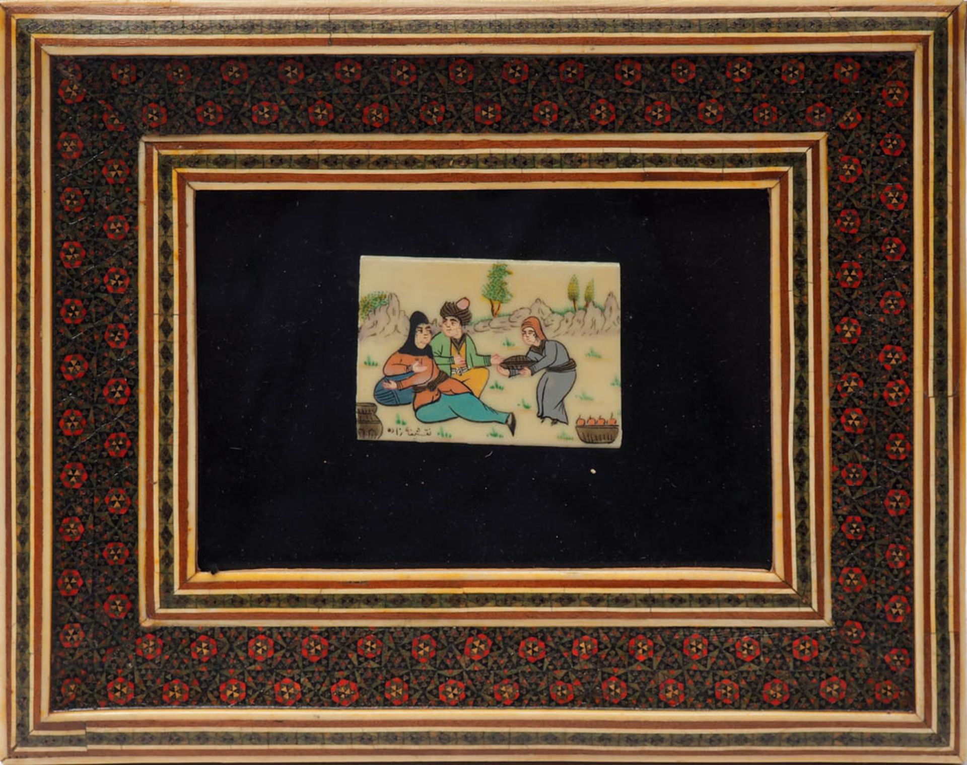 Elfenbeinmalerei, Persien, um 1900 Feine Miniaturmalerei mit der Darstellung eines vornehmen