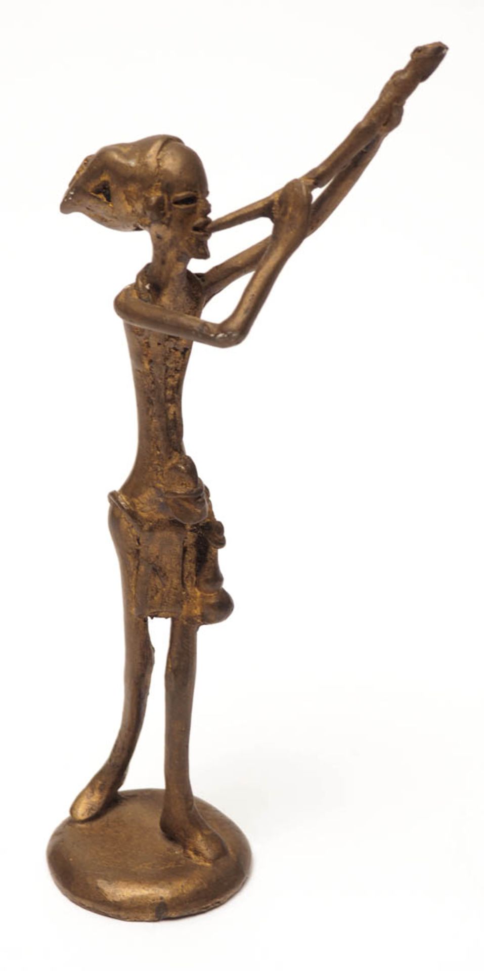 Zwei Gelbgussfiguren, Ghana oder Benin Musikanten. H.12cm bzw. 19cm. - Bild 2 aus 2