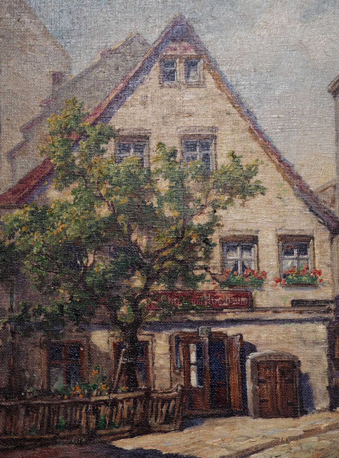 Gericke, Paul, 1876 - 1949 Blick auf das Dorfgasthaus zum Nussbaum. Öl/Lwd., links unten sign., - Bild 2 aus 7