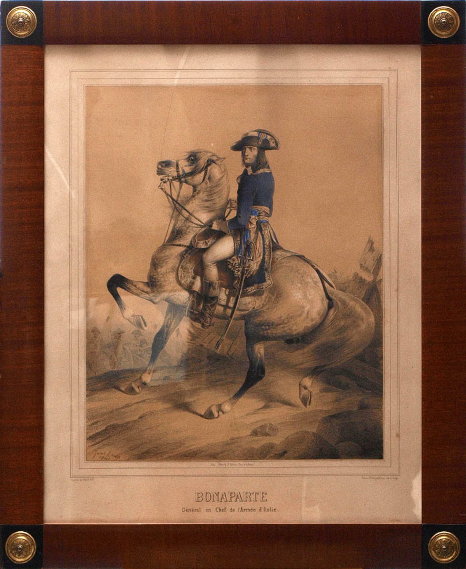 Janet-Lange, Ange Louis, 1815 - 1872 Bildnis von Napoleon Bonaparte zu Pferd, hinter ihm Soldaten im