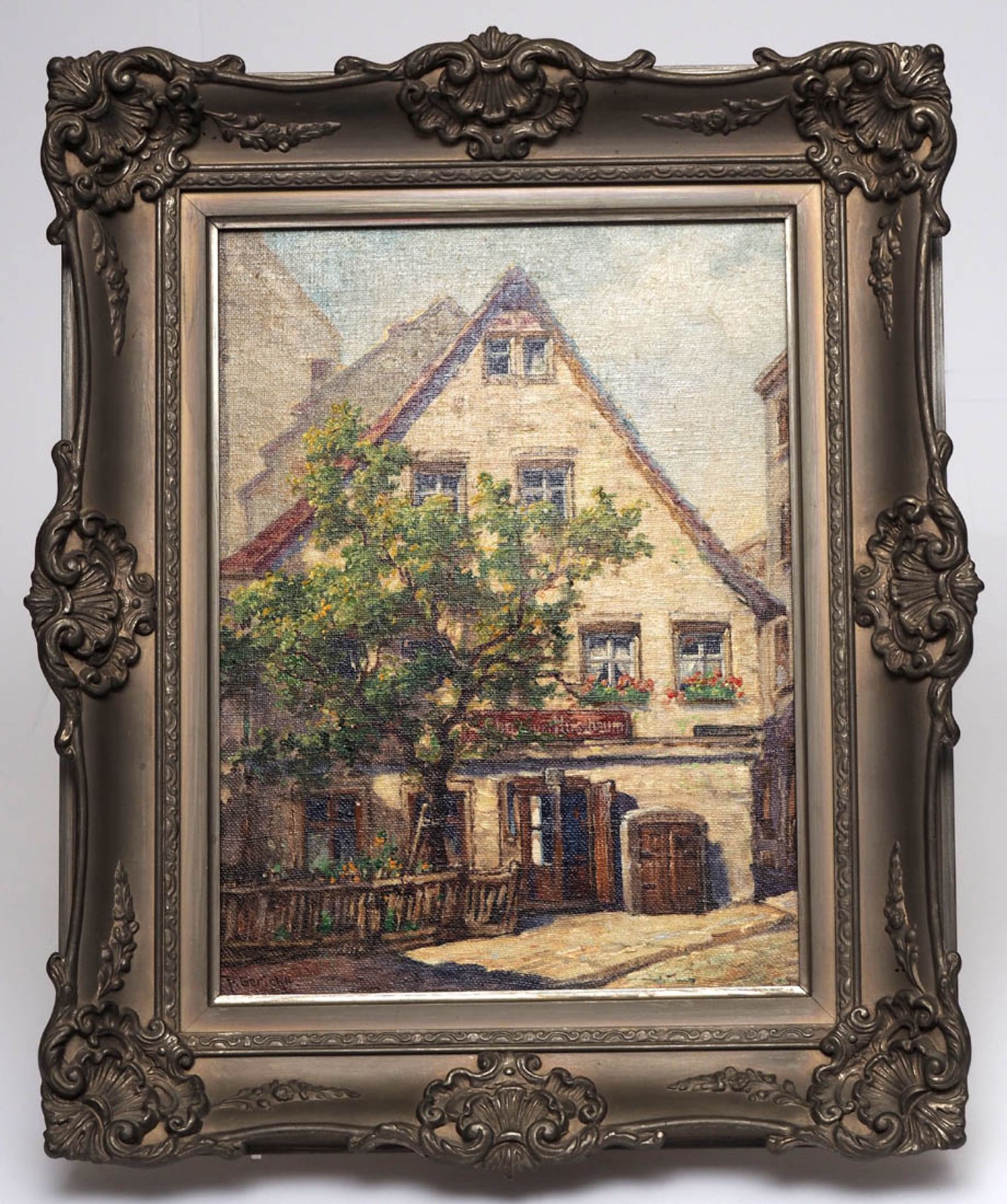 Gericke, Paul, 1876 - 1949 Blick auf das Dorfgasthaus zum Nussbaum. Öl/Lwd., links unten sign.,