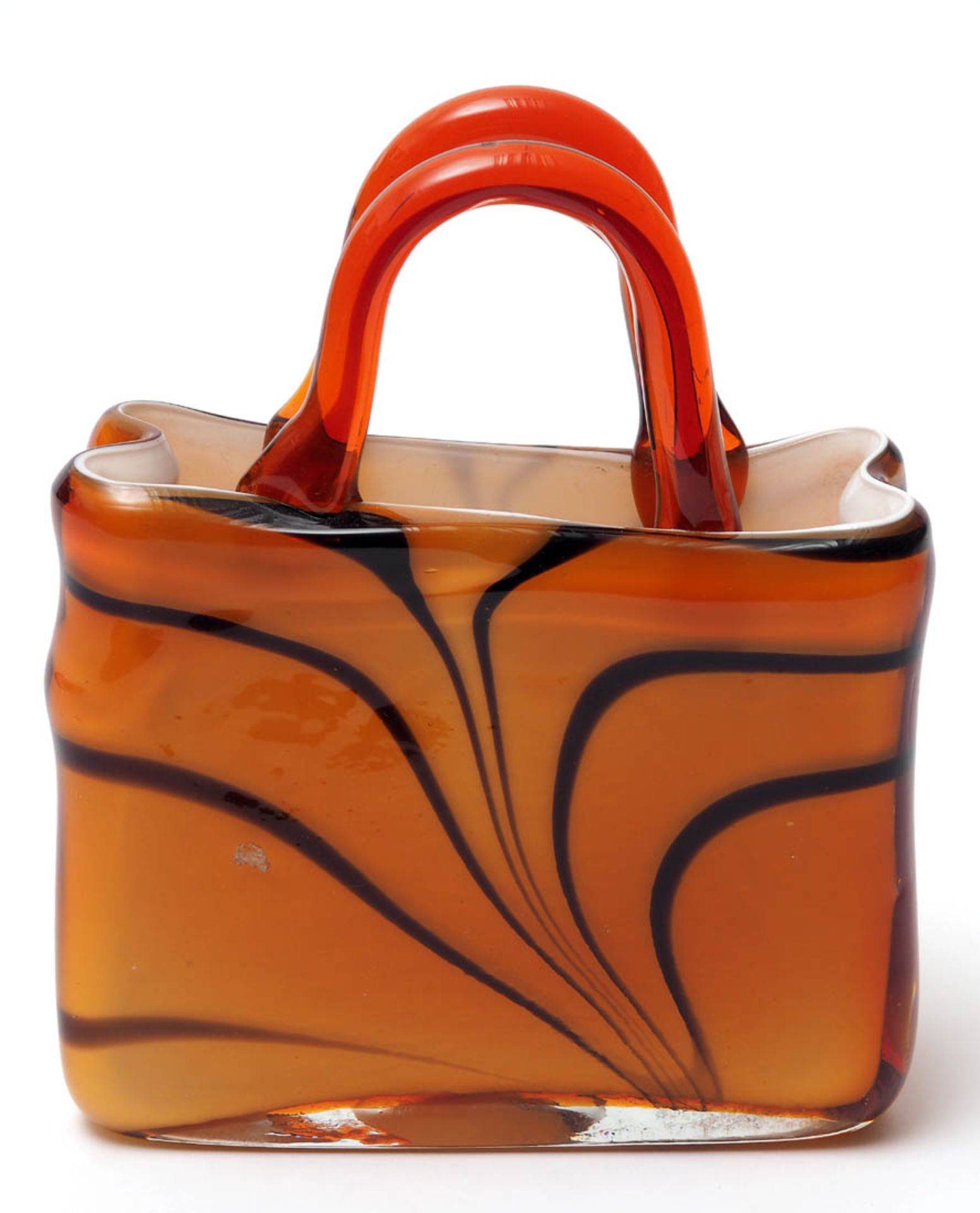 Vase, Murano In Form einer Tasche. Honigfarbenes Glas mit weißem Innenüberfang und gekämmtem - Bild 2 aus 2