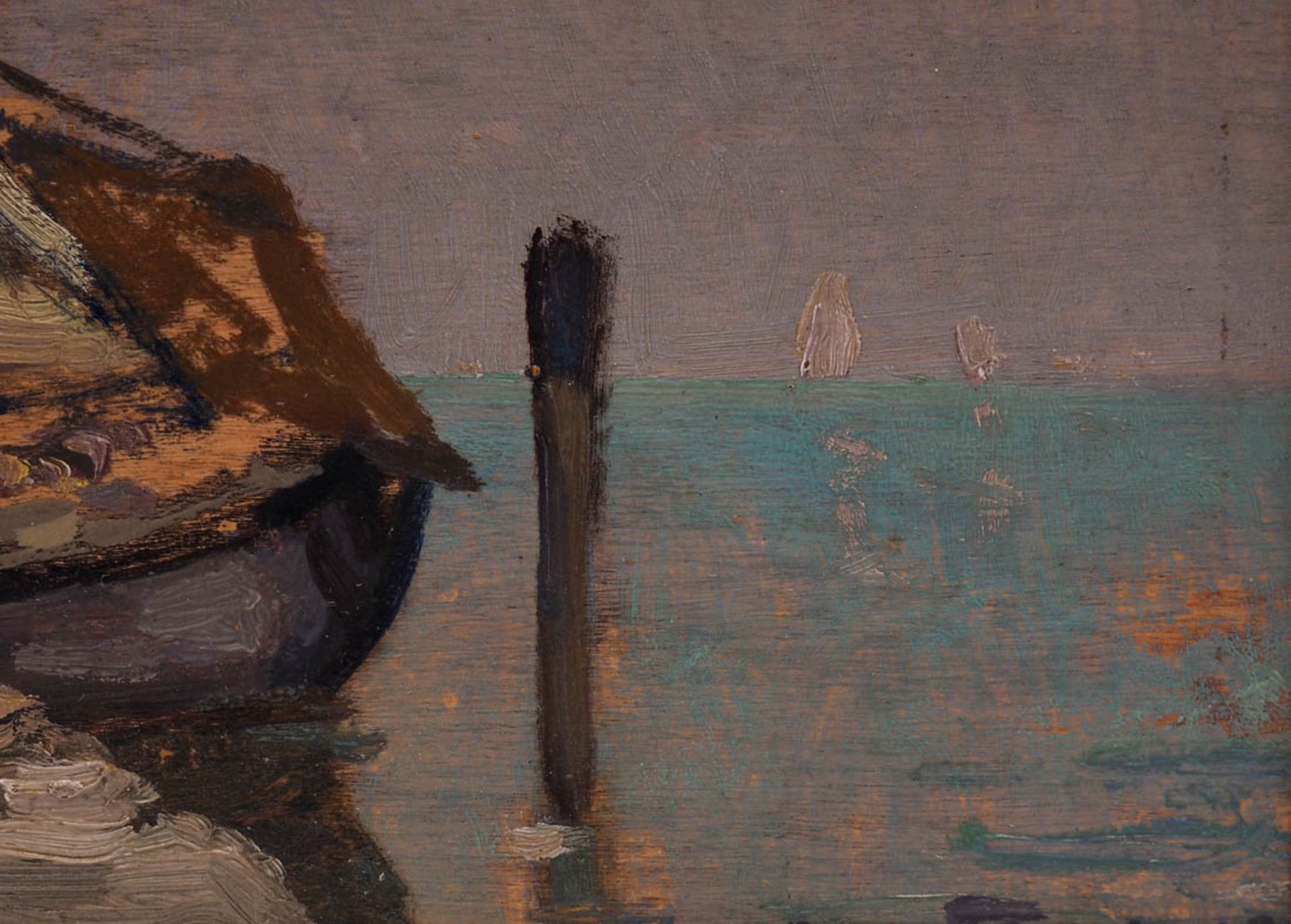 Lemmer, August, geb. 1862 Fischer in ihrem Boot vor Chioggia. Öl/Kt., rechts unten sign., ger. - Bild 4 aus 5