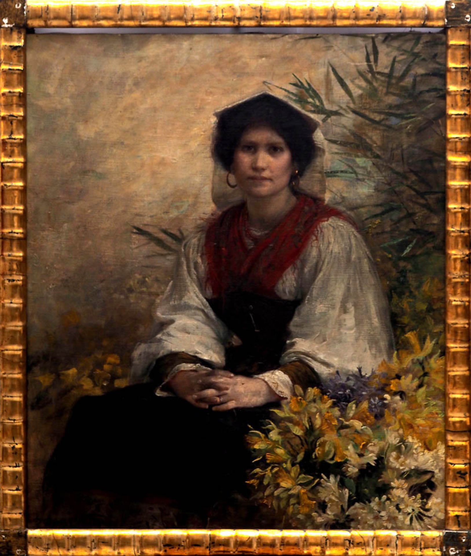 Schmidlin, Adolf, 1868 - 1954 Portrait einer Ciociara in Alltagstracht, den Betrachter anblickend.