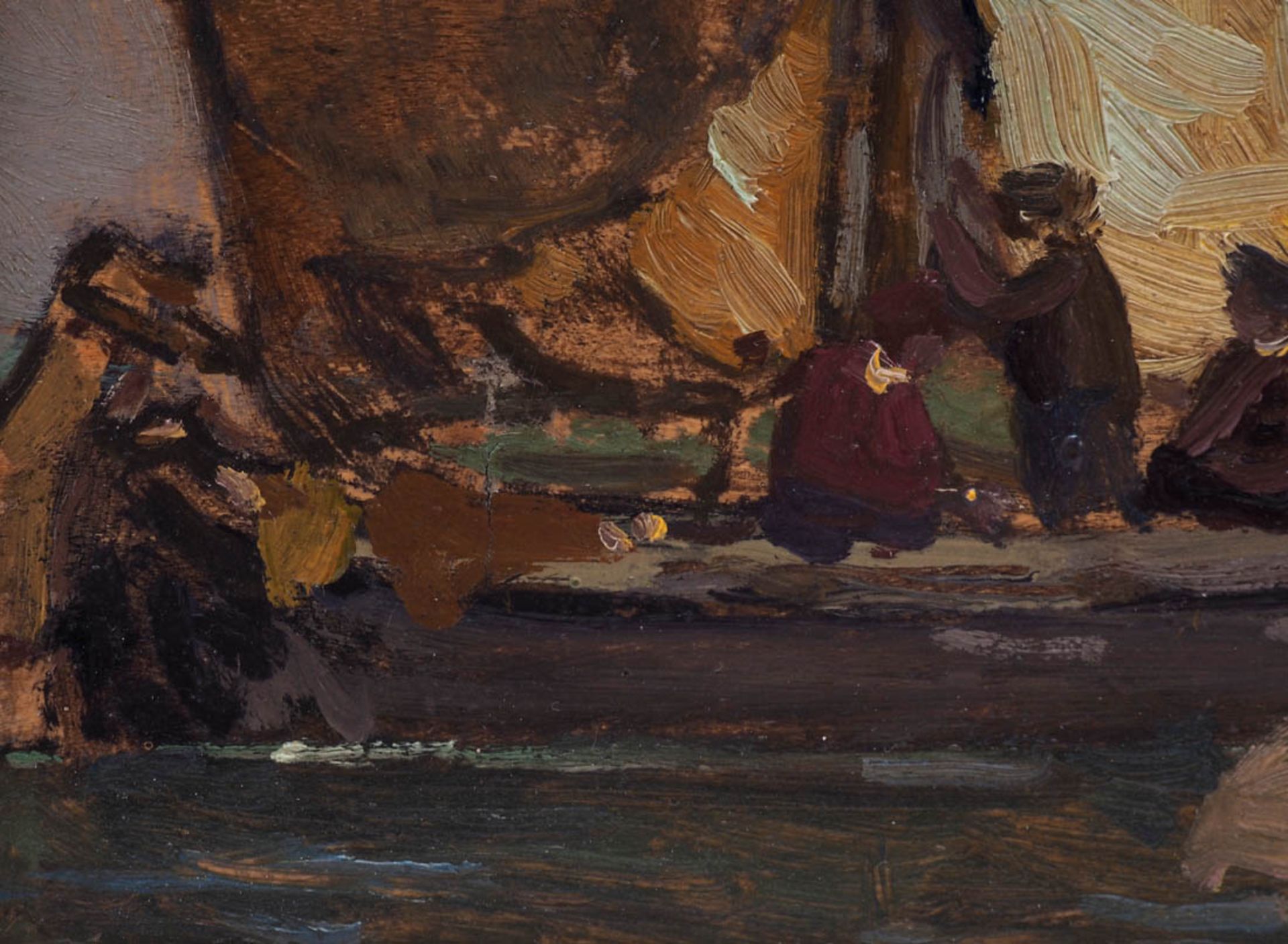 Lemmer, August, geb. 1862 Fischer in ihrem Boot vor Chioggia. Öl/Kt., rechts unten sign., ger. - Bild 3 aus 5