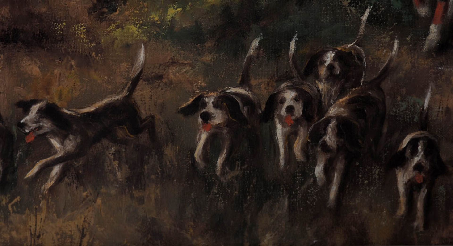 Bloch, F., 19./20.Jhdt. Fuchsjagd mit Hunden im herbstlichen Laubwald. Öl/Lwd., links unten sign., - Bild 2 aus 8