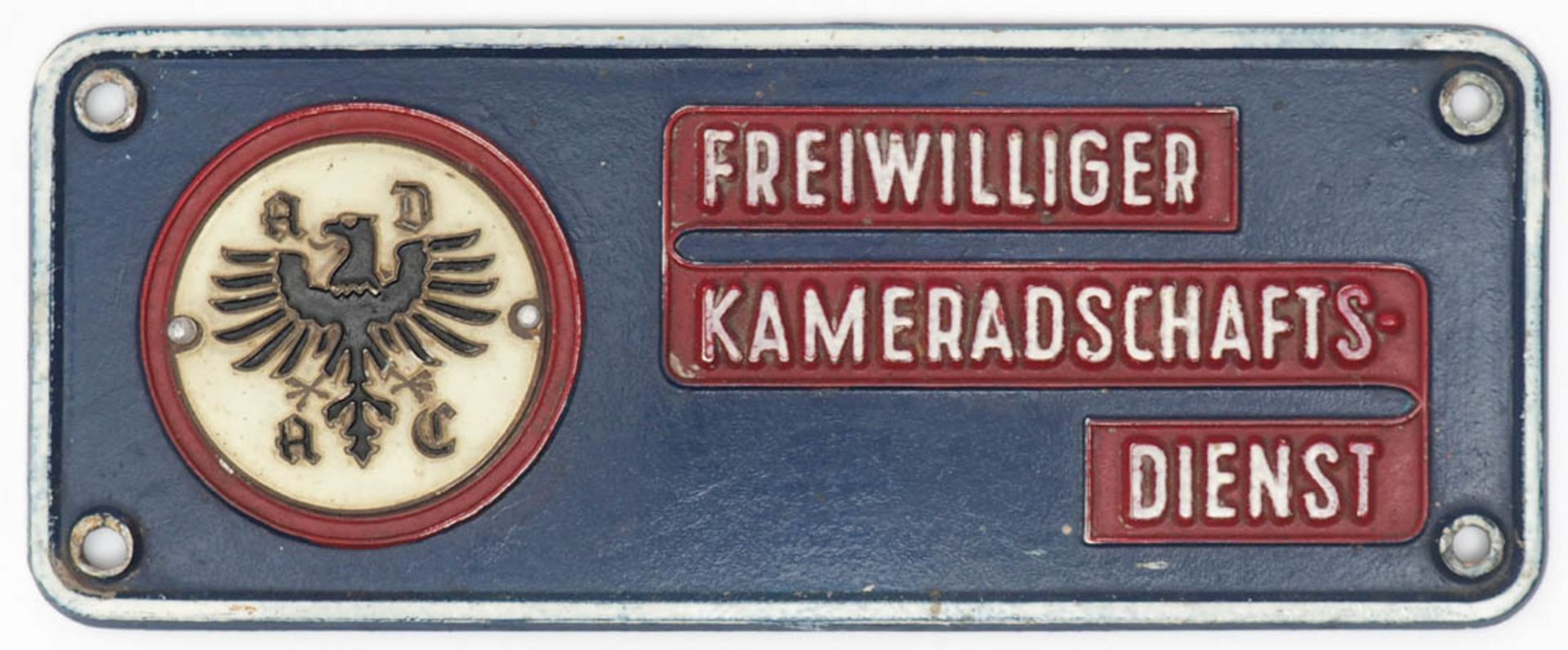 Plakette "Freiwilliger Kameradschaftsdienst", ADAC, um 1950 Guter Zustand. L.12cm.