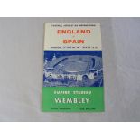 Football Programme: England v Spain 1960