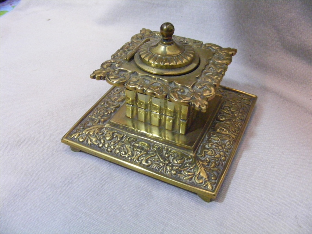 Ornate brass Inkwell