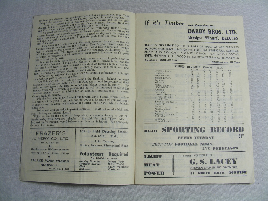 Football Programme, Norwich v Swindon 1949 - Bild 3 aus 4