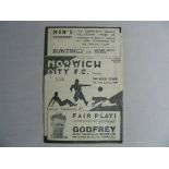 Football Programme, Norwich v Swindon 1949