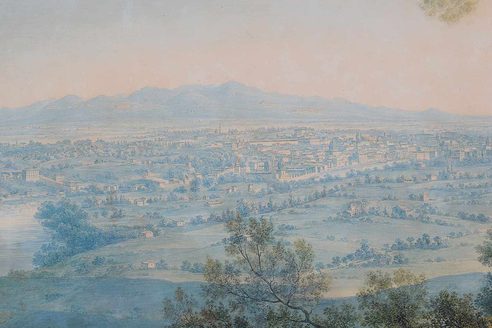 Franz Kaisermann A view of Rome from Monte Mario, 1819 watercolor on paper in one sheet, - Image 5 of 5