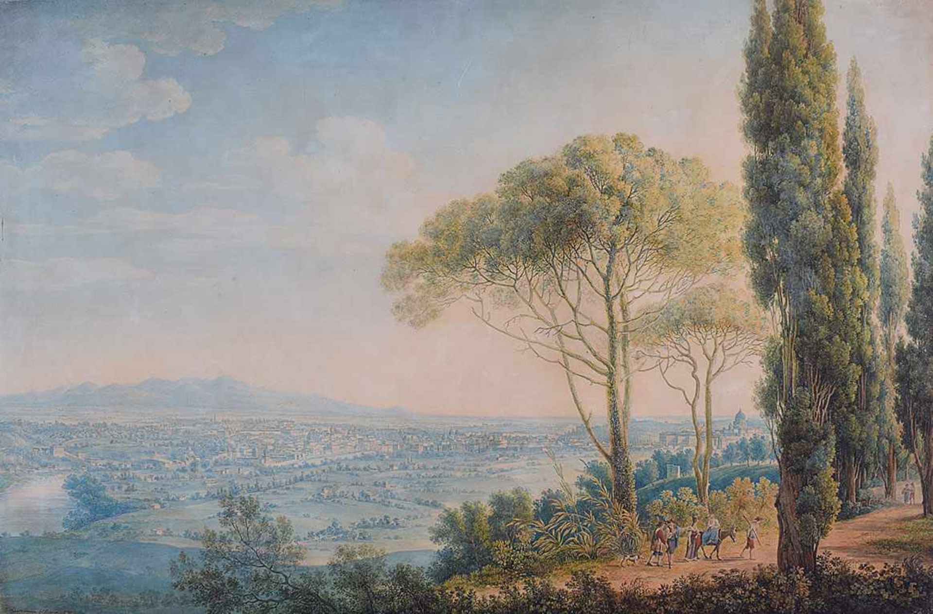 Franz Kaisermann A view of Rome from Monte Mario, 1819 watercolor on paper in one sheet,