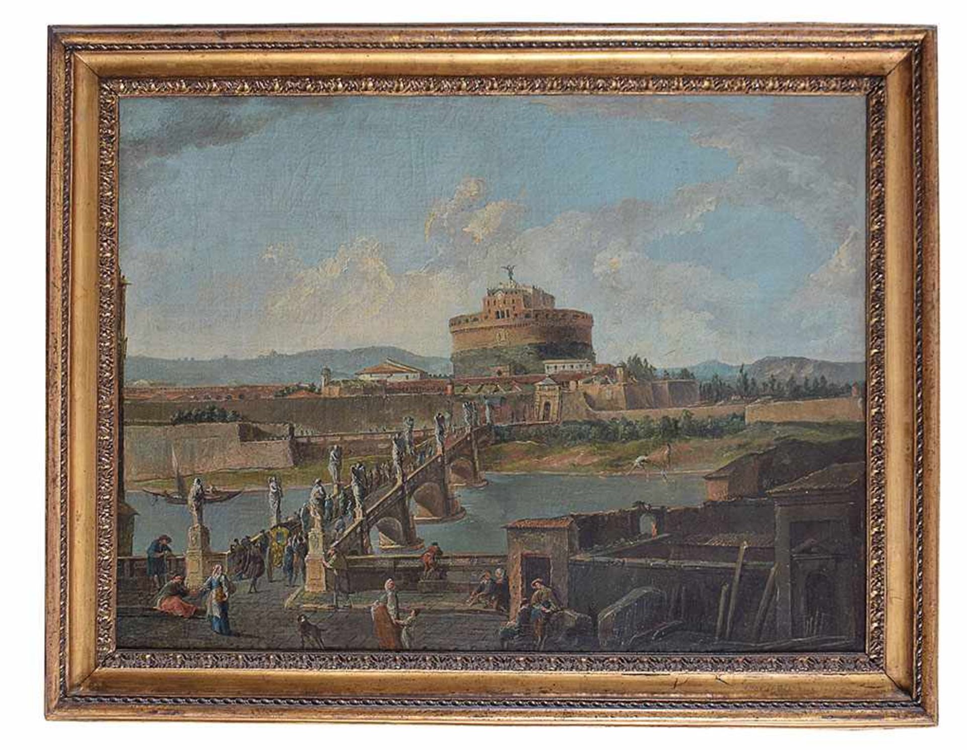 Jacob Van Lint (attr.) A view of Castel S.Angelo with the bridge oil on canvas, 74by98cm; coeval