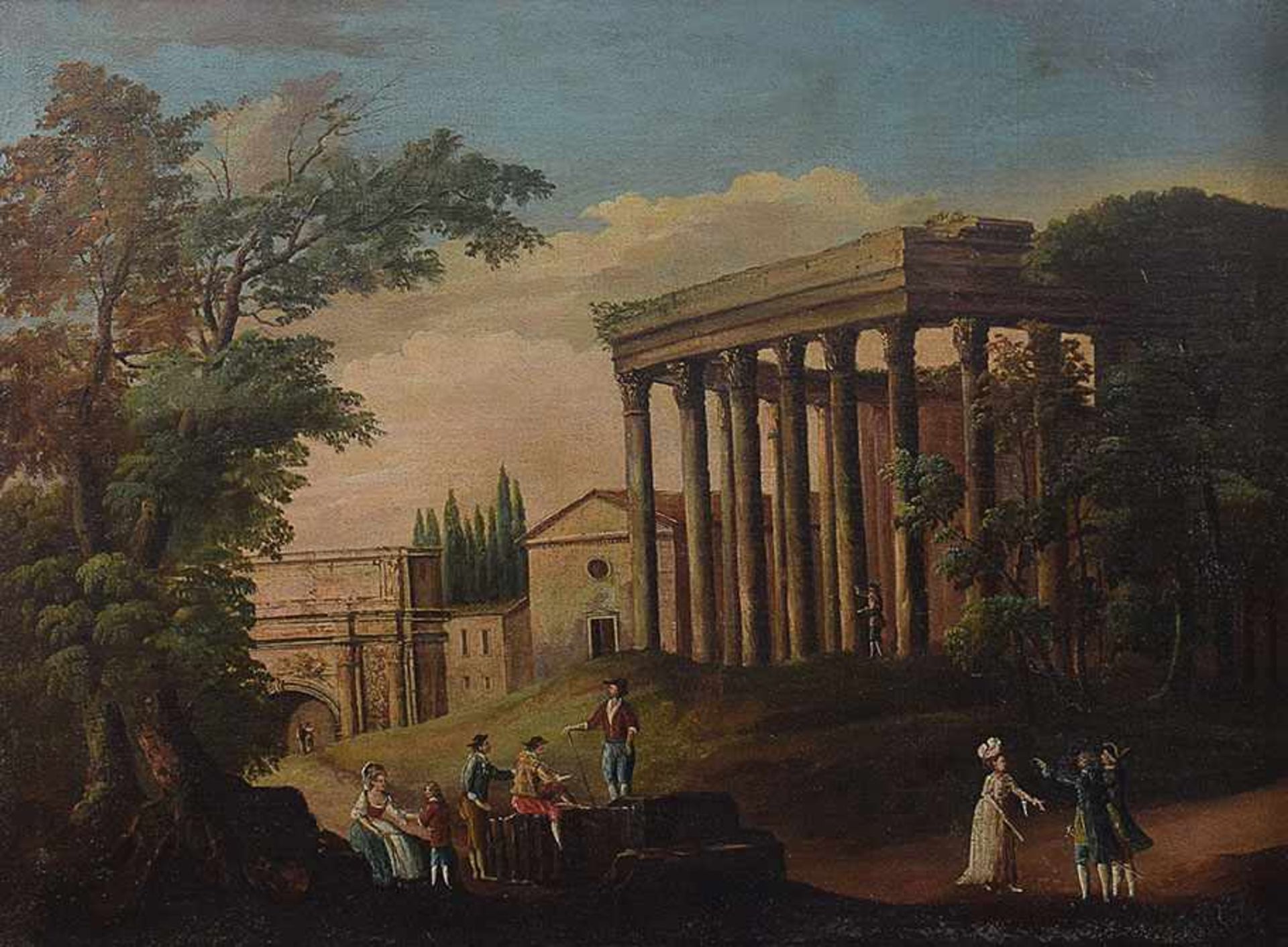 Roman painter, 18th century A view of Rome with figures oil on canvas, 74by101cm.