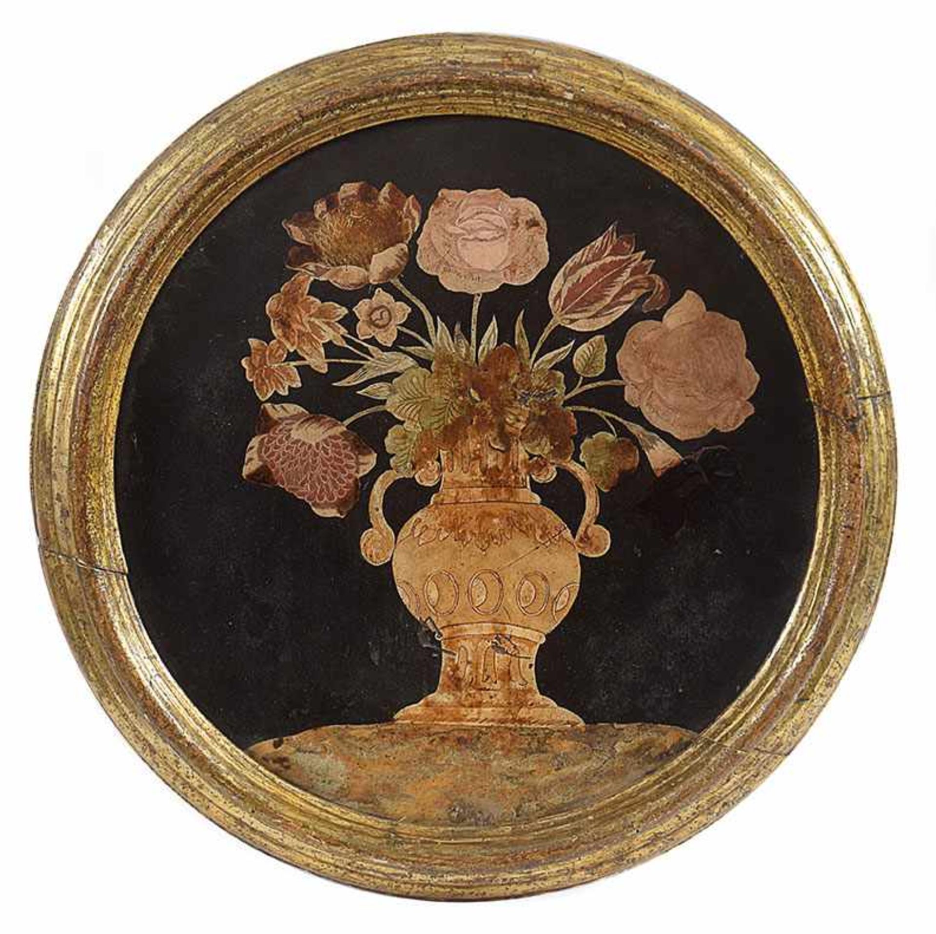 A pair of tuscan scagliola circular medallions each representing a flower vase, 18th century, - Bild 2 aus 3