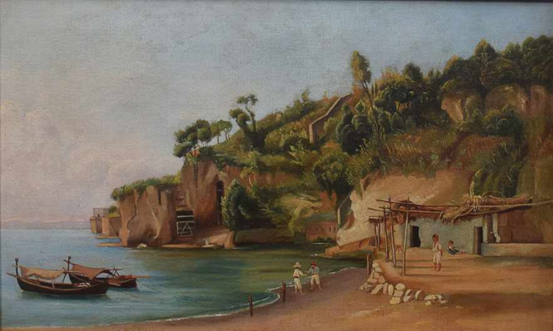 Neapolitan painter, 19th century A sea view with fishermen oil on canvas, 35by56cm.