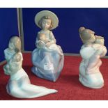 3 Nao lady figures holding babies, tallest 23cm
