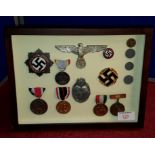 WW2 European Militaria collection display case, includes German , Spanish & Italian (some