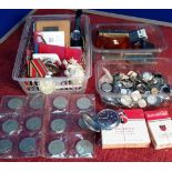 3 trays of mixed collectable's, includes Russian medals, various mixed coins, lighters & watch